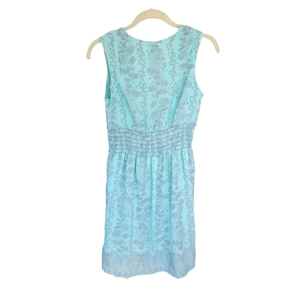 AVENTURA S Resort Vacation Mini Dress Aqua Blue Grey Babydoll Y2k Pockets - Picture 7 of 12